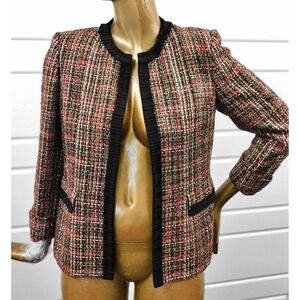 Nipon Boutique Black Red Gold Multi Tweed Blazer Jacket sz 10